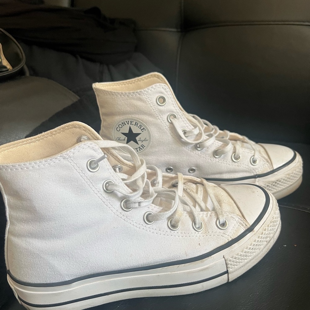 White platform high top converse